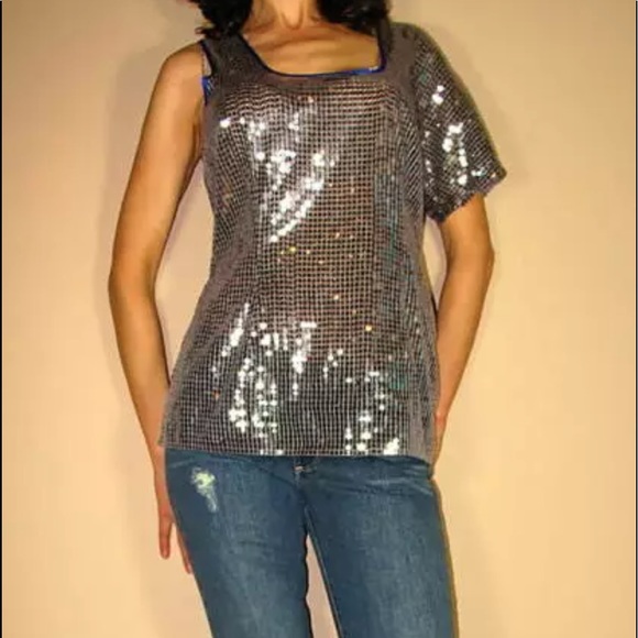 Host pick HP Anthropologie Tracy Reese Sequin One-shoulder Top Y2K Vintage New - Picture 5 of 7